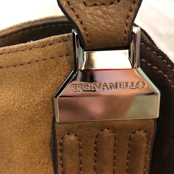 Tignanello Brown Suede Leather Colorblock Shoulder Bag Purse Gently Used - Picture 6 of 14